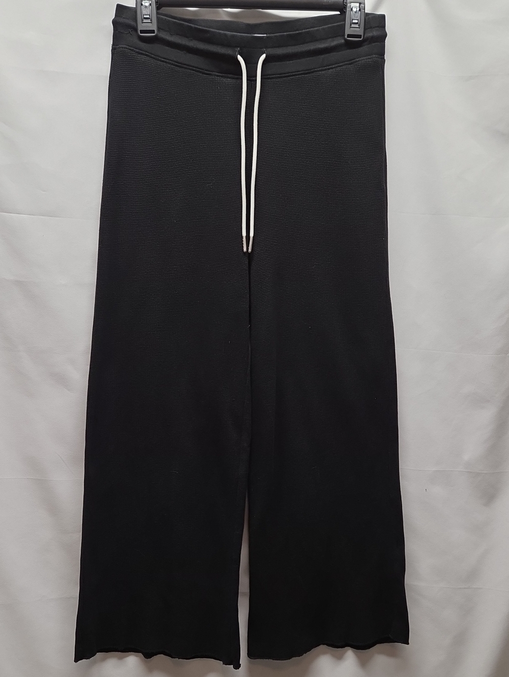 MATE the Label Black Wide-Leg Drawstring Waffle Weave Pants Boho Quiet Luxury
